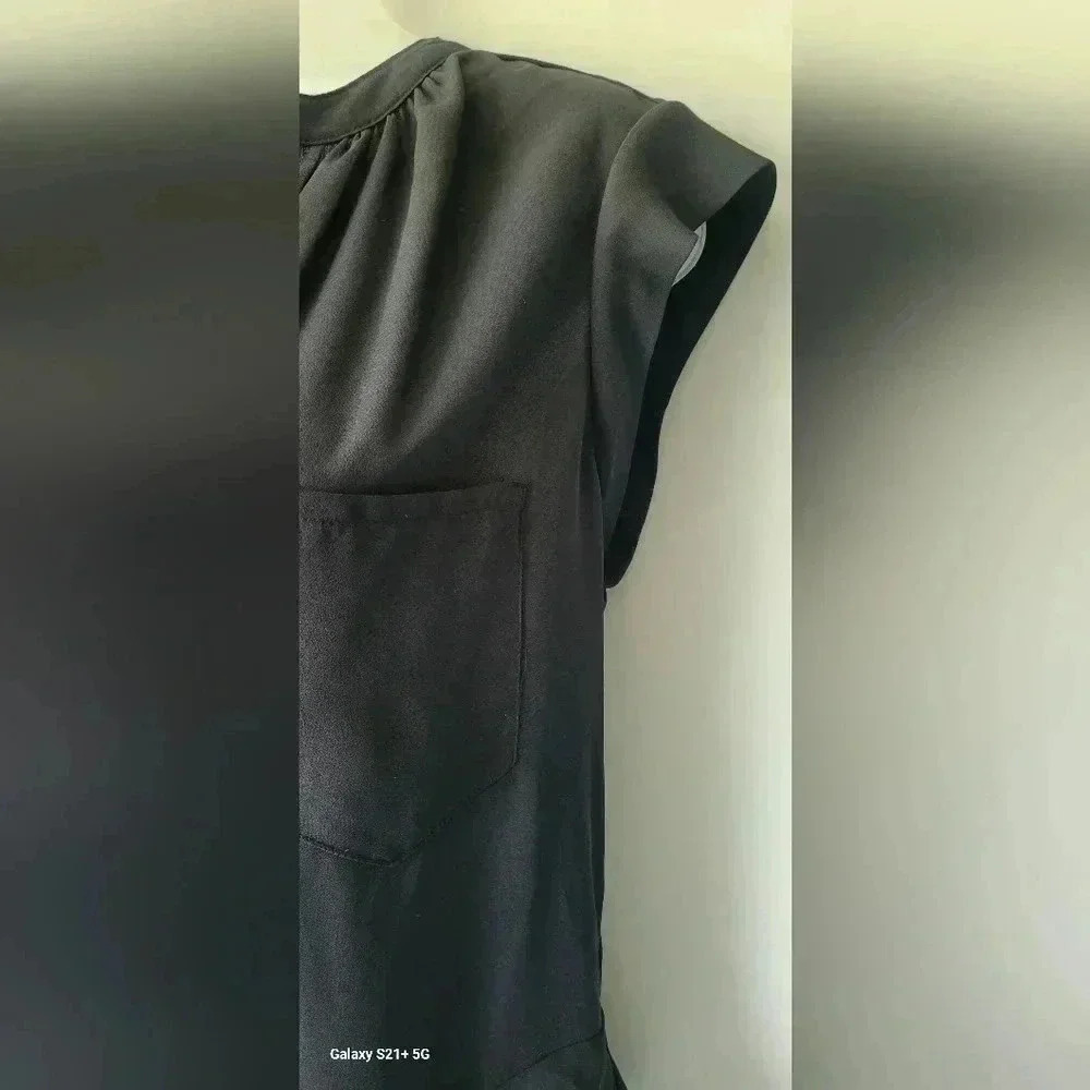 Size SM, MOSSIMO Black Drop Waist Chiffon Top, Ruffle Bottom, Ruffle Cap Sleeves - Picture 10 of 12